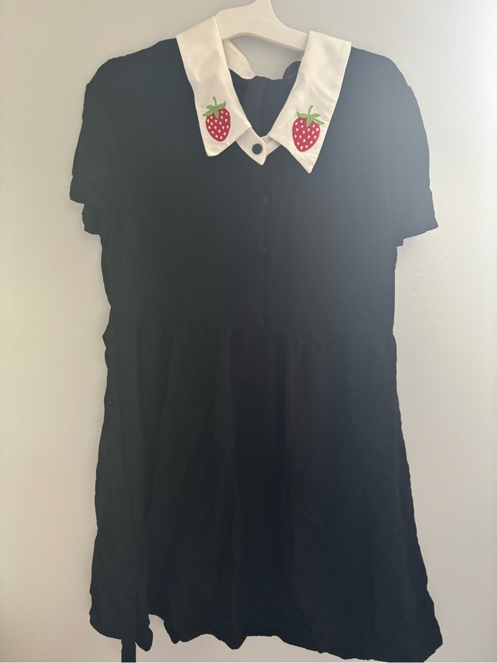 Dangerfield Black Short Sleeve Dress with White Strawberry Collar